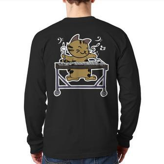 Vibraphone Playing Kitty Cat Jazz Cat Marimba Back Print Long Sleeve T-shirt | Mazezy
