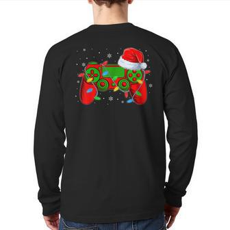 Video Game Controller Christmas Santa Hat Gamer Boys Back Print Long Sleeve T-shirt - Seseable