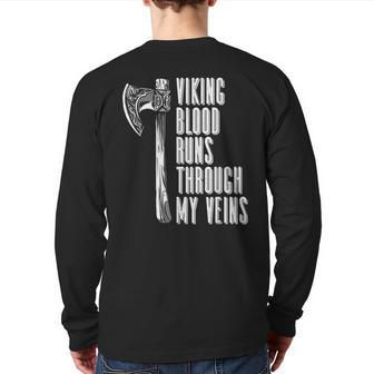 Viking Blood Runs Through My Veins Viking Nordic Back Print Long Sleeve T-shirt - Seseable