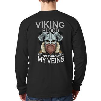 Viking Warrior Viking Blood Runs Through My Veins Back Print Long Sleeve T-shirt - Seseable