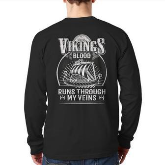 Vikings Blood Runs Through My Veins Mythology Fan Back Print Long Sleeve T-shirt - Seseable