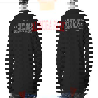 Vintage Alondra Park Ca Distressed Red Varsity Style Back Print Long Sleeve T-shirt | Mazezy