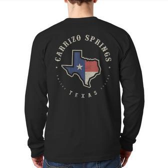 Vintage Carrizo Springs Texas State Flag Map Souvenir Back Print Long Sleeve T-shirt | Mazezy