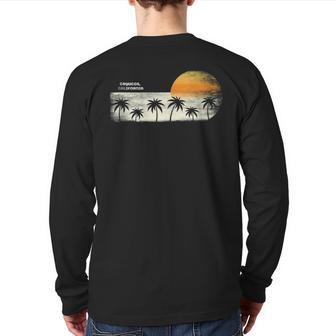 Vintage Cayucos Ca Ocean Sunset And Palm Trees Back Print Long Sleeve T-shirt | Mazezy
