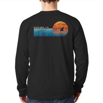 Vintage Cayucos Ca Retro 80S Shark Fin Sunset Back Print Long Sleeve T-shirt | Mazezy