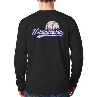 Vintage Distressed Philly Baseball Lovers Back Print Long Sleeve T-shirt - Seseable