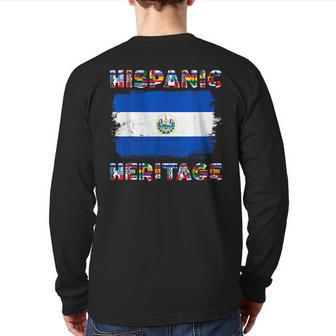 Vintage El Salvador Salvadorean Flag Hispanic Heritage Month Back Print Long Sleeve T-shirt | Mazezy