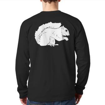 Vintage Forest Animals Cute American Gray Squirrel Back Print Long Sleeve T-shirt | Mazezy