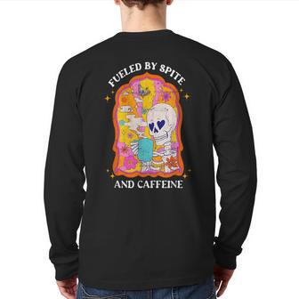 Vintage Fueled By Spite And Caffeine Skeleton Halloween Back Print Long Sleeve T-shirt - Monsterry AU