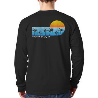 Vintage Grover Beach Ca Palm Trees & Sunset Beach Back Print Long Sleeve T-shirt | Mazezy
