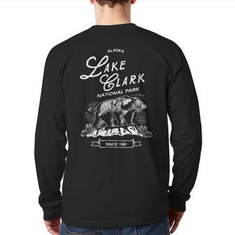 Vintage Lake Clark National Park T Retro Bear Alaska Back Print Long Sleeve T-shirt | Mazezy