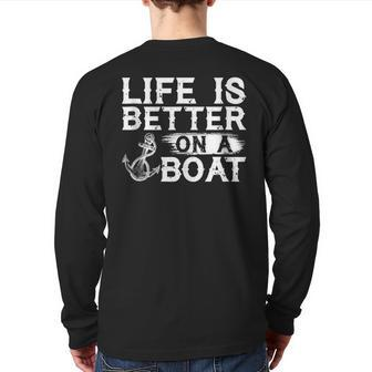 Vintage Life Is Better On A Boat Sailing Fishing Back Print Long Sleeve T-shirt - Seseable