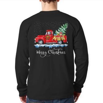 Vintage Merry Christmas Red Truck Old Fashioned Christmas Back Print Long Sleeve T-shirt - Seseable