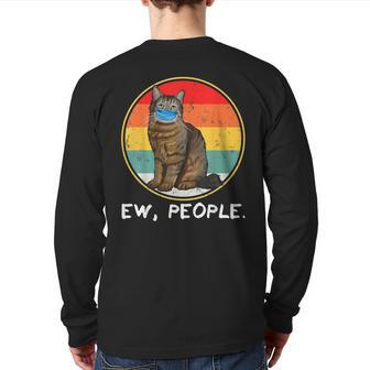 Vintage Pixiebob Ew People Cat Wearing Face Mask Back Print Long Sleeve T-shirt | Mazezy