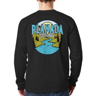 Vintage Planada California River Valley Souvenir Print Back Print Long Sleeve T-shirt | Mazezy