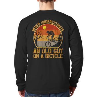 Vintage Retro Never Underestimate An Old Guy On A Bicycle Back Print Long Sleeve T-shirt - Seseable