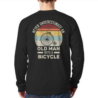 Vintage Retro Never Underestimate An Old Man With A Bicycle Back Print Long Sleeve T-shirt - Thegiftio UK