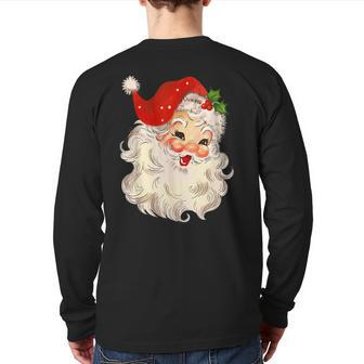 Vintage Santa Claus Face Christmas Xmas Santa Claus Back Print Long Sleeve T-shirt - Seseable