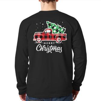 Vintage Style Farm Red Truck With Christmas Tree Back Print Long Sleeve T-shirt | Mazezy