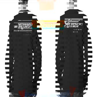 Vintage Sunset Stripes Ahmeek Michigan Back Print Long Sleeve T-shirt | Mazezy
