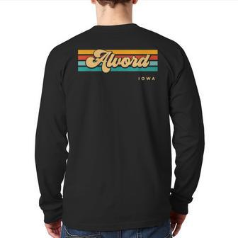 Vintage Sunset Stripes Alvord Iowa Back Print Long Sleeve T-shirt | Mazezy