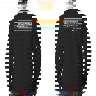 Vintage Sunset Stripes Anchorville Michigan Back Print Long Sleeve T-shirt | Mazezy