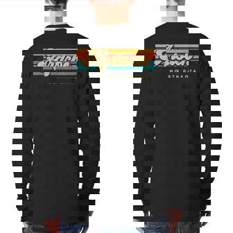 Vintage Sunset Stripes Ardoch North Dakota Back Print Long Sleeve T-shirt | Mazezy