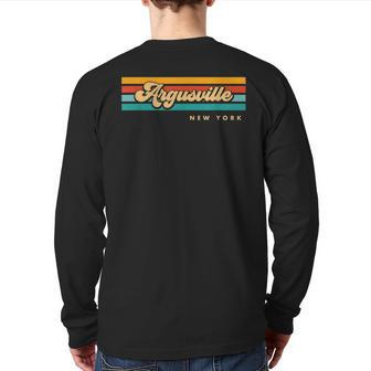 Vintage Sunset Stripes Argusville New York Back Print Long Sleeve T-shirt | Mazezy