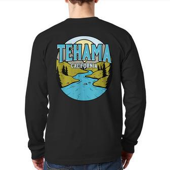 Vintage Tehama California River Valley Souvenir Print Back Print Long Sleeve T-shirt | Mazezy