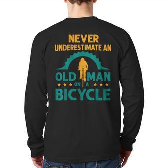 Vintage Never Underestimate An Old Man On A Bicycle Cycling Back Print Long Sleeve T-shirt - Thegiftio UK