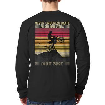 Vintage Never Underestimate An Old Man With A Dirt Bike Back Print Long Sleeve T-shirt - Seseable