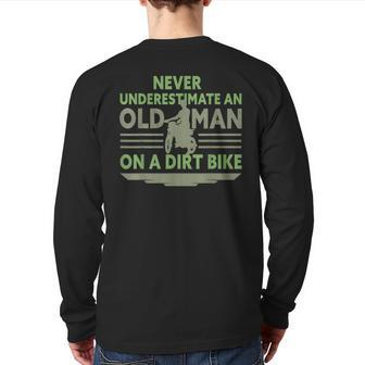 Vintage Never Underestimate An Old Man On A Dirt Bike Back Print Long Sleeve T-shirt - Thegiftio UK