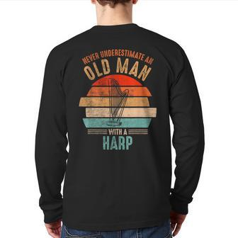 Vintage Never Underestimate An Old Man With A Harp Back Print Long Sleeve T-shirt - Seseable