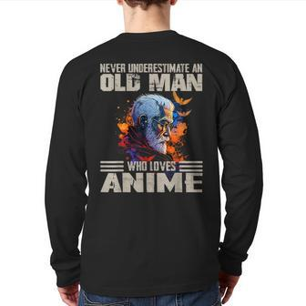 Vintage Never Underestimate An Old Man Who Loves Anime Cute Back Print Long Sleeve T-shirt - Seseable