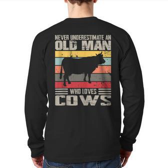 Vintage Never Underestimate An Old Man Who Loves Cows Cute Back Print Long Sleeve T-shirt - Seseable