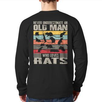 Vintage Never Underestimate An Old Man Who Loves Rats Cute Back Print Long Sleeve T-shirt - Seseable