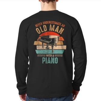 Vintage Never Underestimate An Old Man With A Piano Back Print Long Sleeve T-shirt - Seseable