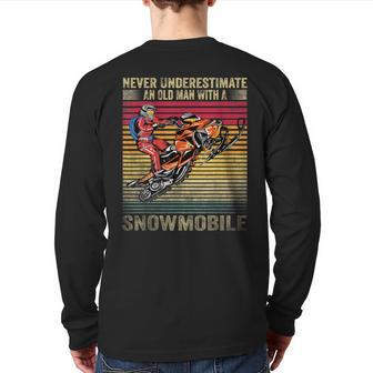 Vintage Never Underestimate An Old Man With A Snowmobile Back Print Long Sleeve T-shirt - Seseable