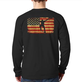 Vintage Us Flag Skateboarding T Retro Skateboard Back Print Long Sleeve T-shirt | Mazezy