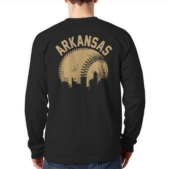 Vintage Usa State Fan Player Coach Arkansas Baseball Back Print Long Sleeve T-shirt | Mazezy