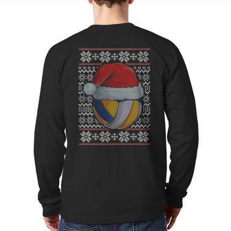 Volleyball Ugly Christmas Sweater Santa Hat Sport Fan Xmas Back Print Long Sleeve T-shirt - Monsterry AU