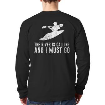 Whitewater Kayak The River Is Calling Kayaking Back Print Long Sleeve T-shirt | Mazezy