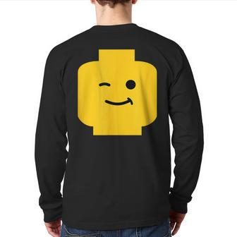 Winking Winky Face Minifig Brick Toy Back Print Long Sleeve T-shirt | Mazezy