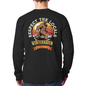 Winterhaven California Respect The Locals Retro Bigfoot Back Print Long Sleeve T-shirt | Mazezy