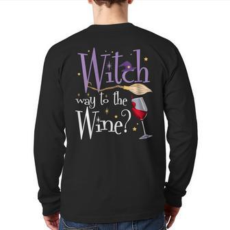 Witch Way To The Wine Halloween Drinking For Wiccan Witches Back Print Long Sleeve T-shirt - Monsterry UK