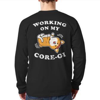 Working Core-Gi Workout Cute Black Corgi Dog Fitness Back Print Long Sleeve T-shirt | Mazezy