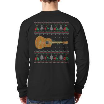 X-Mas Lights Guitar Ugly Christmas Sweater Family Matching Back Print Long Sleeve T-shirt | Mazezy