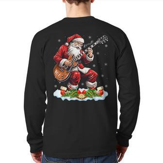 Xmas Guitarist Santa Playing Guitar Christmas Back Print Long Sleeve T-shirt - Monsterry UK