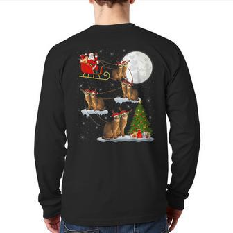 Xmas Lighting Tree Santa Riding Abyssinian Cat Christmas Back Print Long Sleeve T-shirt - Thegiftio UK
