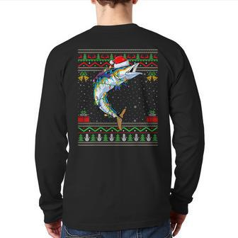 Xmas Lights Ugly Sweater Style Santa Wahoo Fish Christmas Back Print Long Sleeve T-shirt | Mazezy